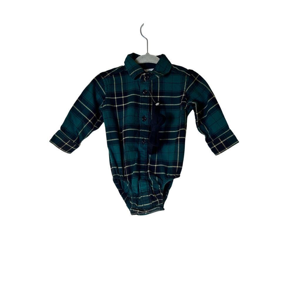 THE CHILDRENS PLACE Boy’s Green Plaid Button Down Bodysuit / Size: 3-6 Months